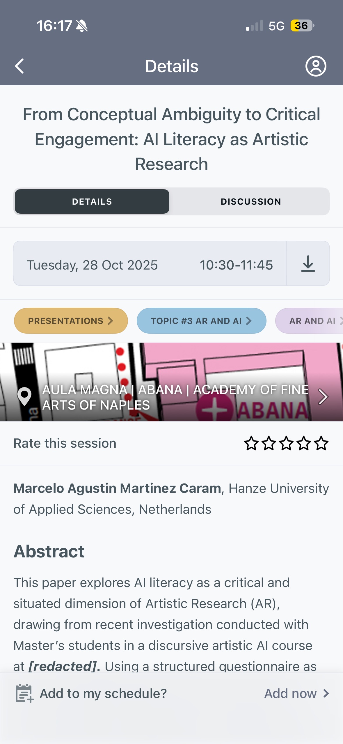 Conference schedule — P+ARTS presentation